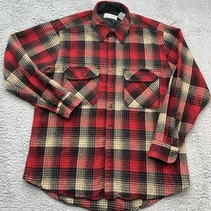 Sears Roebuck Flannel Shirt Mens Large Tall Vintage Red Plaid Wool Blend Grunge